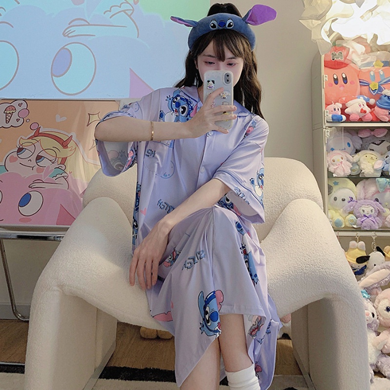 Váy Ngủ	Pyjama Đầm Ngủ Dáng Rộng Họa Tiết Hoạt Hình Thời Trang Mùa Hè Cho Nữ 100kg luyoo32