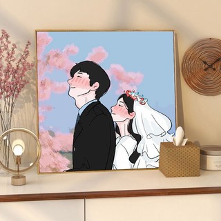 MOZI✨người yêu 40*40cm tranh tô màu theo số tranh sơn dầu số hoá tranh số hóa theo yêu cầu tranh tô màu theo số theo yêu cầu tranh số hóa sơn acrylic Tranh Sơn Dầu Trang Trí Hình Cặp Đôi (Tự Sơn)