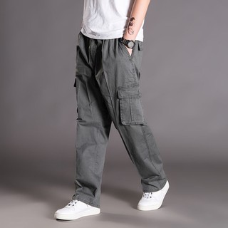 Oversize 50-130KG Nam Hàng Hóa Đen Nhiều Túi Làm Việc Kinh Doanh Co Giãn Eo Plus Kích Thước Quần 6XL 5XL