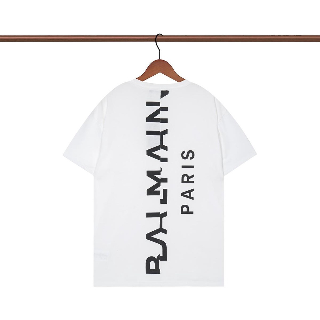 2023 Áo thun Balma mới tay ngắn nam nữ cùng cotton nguyên chất nhãn nhỏ chữ cổ rộng + thẻ