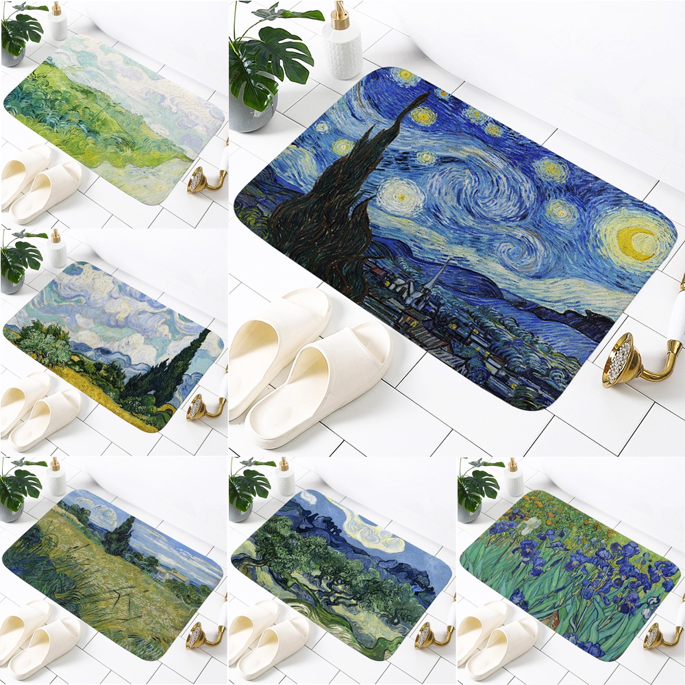 Thảm lót cửa chùi chân Chống Trượt In Hình Tranh Sơn Dầu Van Gogh Kích Thước 60x40cm