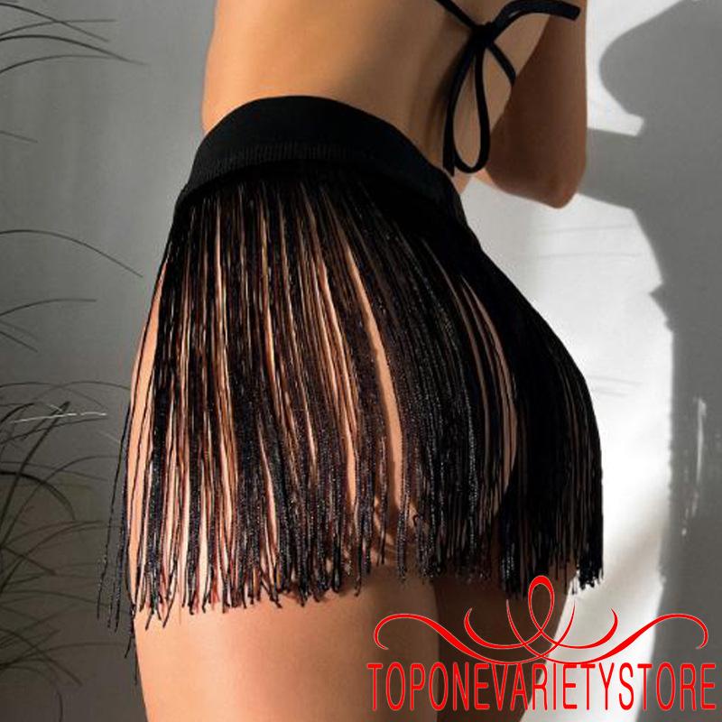Topone-nữ Váy Đi Biển Eo Cao Tua Rua Chắc Chắn Mùa Hè Váy Mini Cho Kỳ Nghỉ Đi Biển
