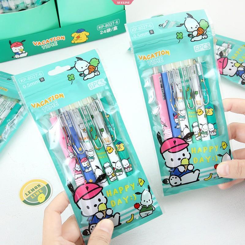 6Psc Set Sanrio pachacco Kuromi Gel Pens Girls Stationery Bulk Press Fountain Pen Kawaii Student