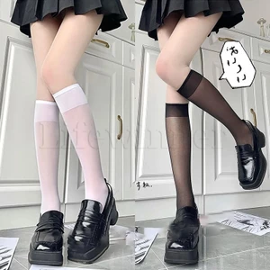 Vớ Cotton Lụa Mỏng Cổ Cao Đến Đầu Gối Thấm Hút Mồ Hôi Thời Trang Mùa Hè Cho Nữ Trong Suốt