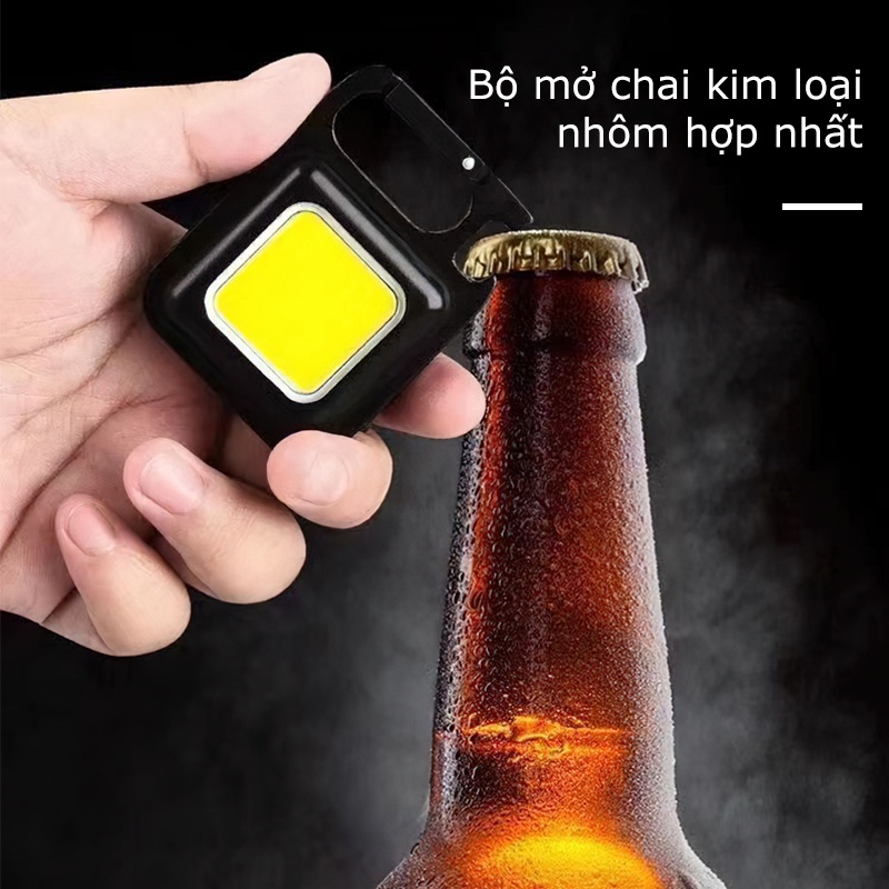 Móc chìa khoá đèn pin LED mini tích hợp mở bia, chống nước, dùng pin sạc, có nam châm đính kèm