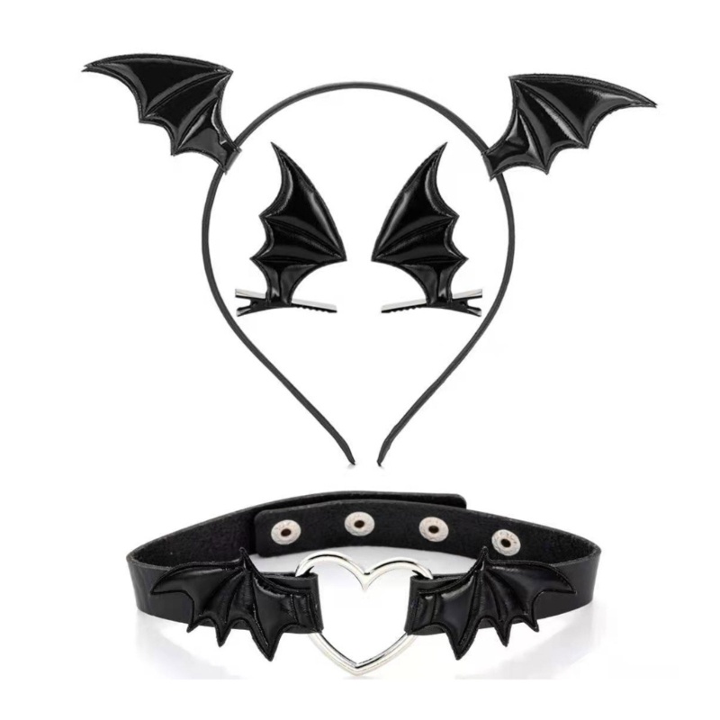 KIKIN Chocker và Bông Tai Kẹp Tóc Đen Phong Cách Gothic, Perfect Cho cosplay hoặc sinh nhật