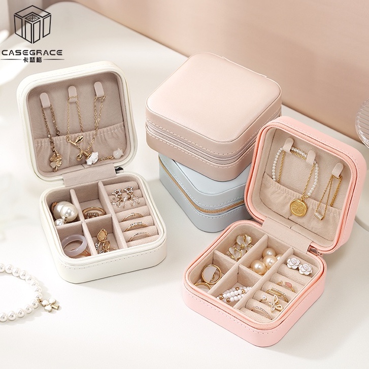 Hộp Đựng Trang Sức Mini Một Tầng Bằng Vải Nhung Sắp Xếp Gọn Gàng Cho Du Lịch