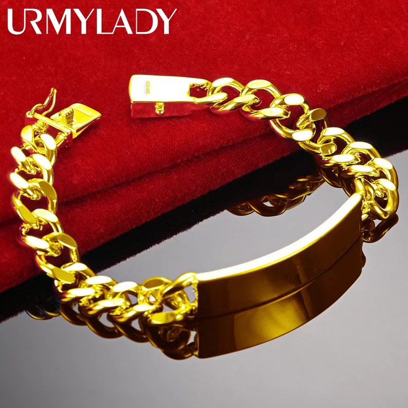 URMYLADY Vàng 18K 10mm Dây Xích Bên 20CM 8inches Vòng Tay Nam Nữ Tiệc Cưới Thời Trang Quyến Rũ Trang Sức