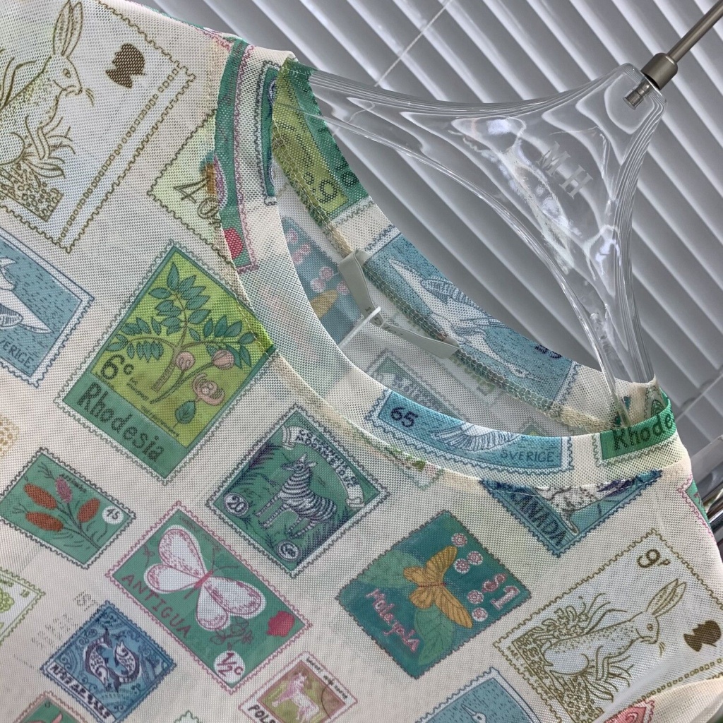Milyfashion Stamp Print Phiên bản Hàn Quốc gạc T Kem chống nắng dài tay hàng đầu được xếp lớp hợp thời trang
