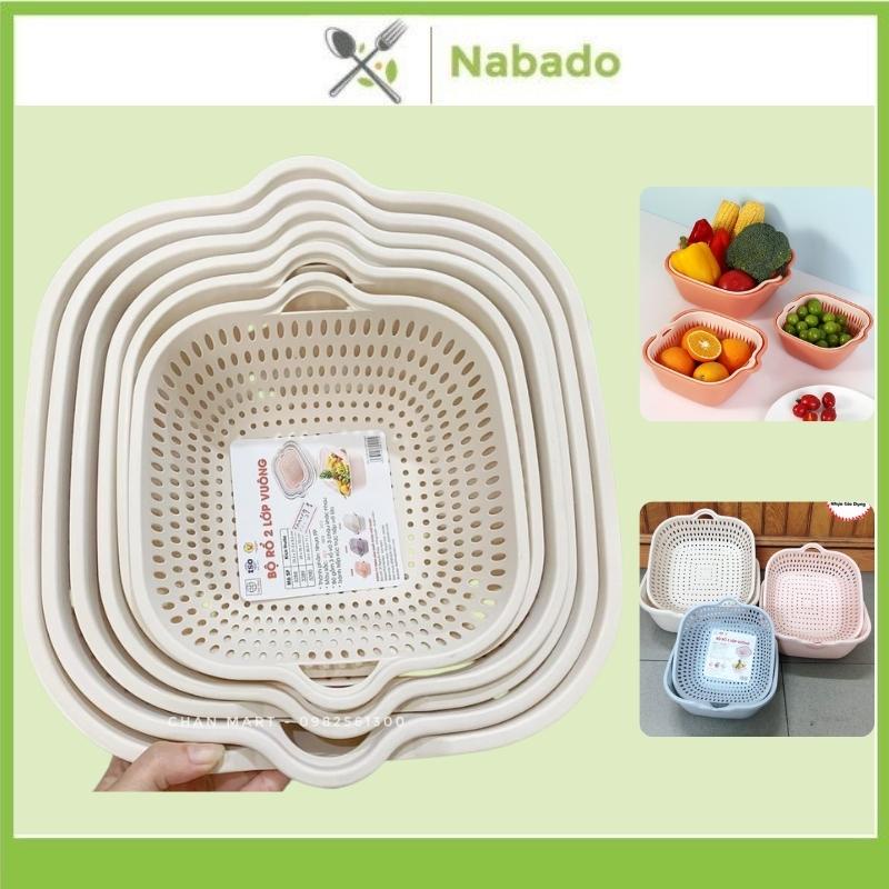 Rổ nhựa chữ nhật kèm chậu bộ 6 món , rổ rửa rau củ hoa quả hàng cao cấp Việt Nhật