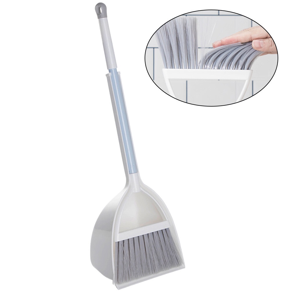 Combo Chổi Và Chổi Nhỏ Bộ Chổi Và Chảo Bụi Cho Gia Đình Phòng Bếp Trẻ Em Làm Sạch Nhà Thủ Công (Trắng)
