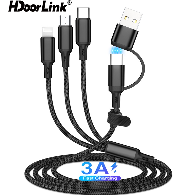 Ảnh Dây cáp sạc nhanh HDOORLINK 5 trong 1 3A USB A / C sang điện thoại Type-C / Micro USB / nhẹ thích hợp cho IOS Android 1