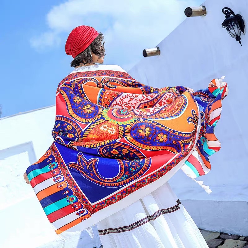 Khăn BOHO Đi Biển Nữ, Khăn Choàng Cổ Họa Tiết Thổ Cẩm Nhiều Màu Đa Dạng Mẫu Mã Siêu Dễ Thương 90x180cm - HOTI - KCB012