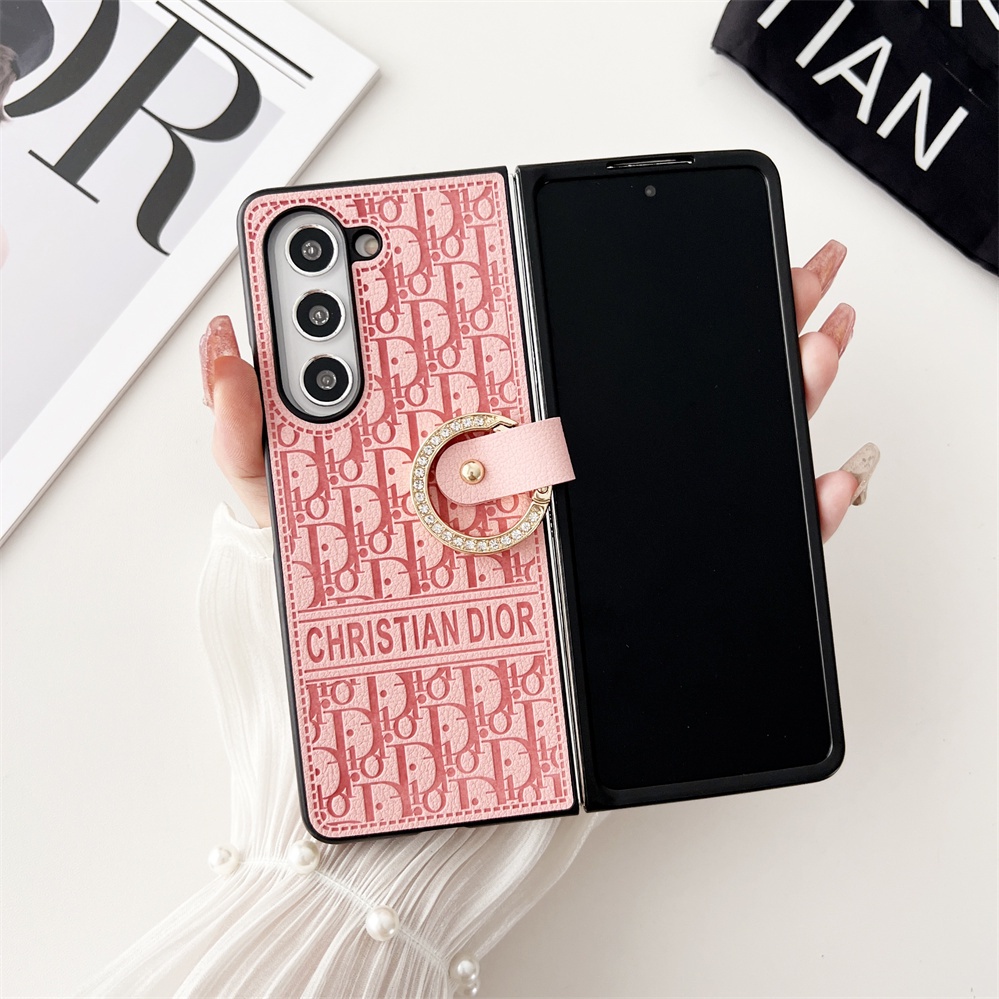 Dành Cho Samsung Galaxy Z Fold 6 5 4 3 2 Cổ Điển D Thiết Kế Da PU Chống Sốc Ốp lưng Cho Galaxy Z Fold6 Với Ngón Tay Vòng Buộc Gấp Ốp lưng