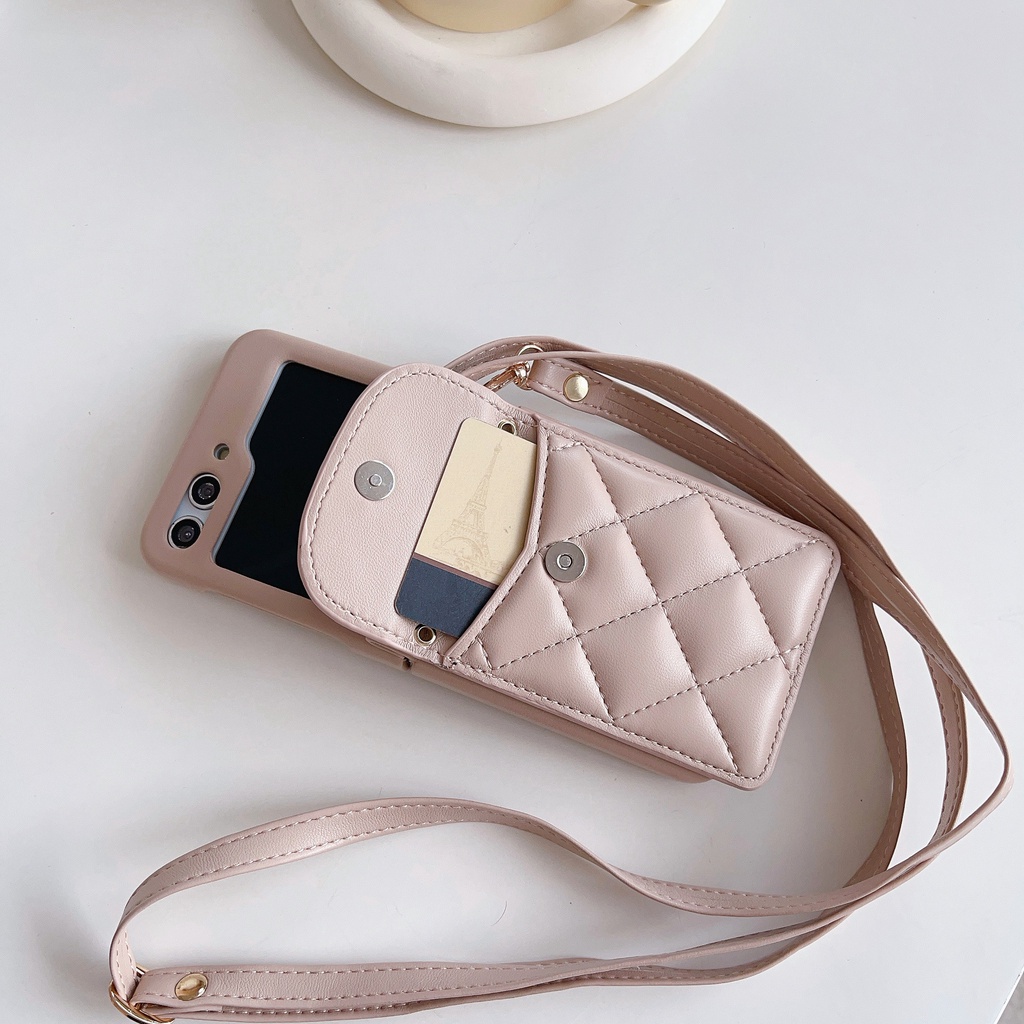 Ốp điện thoại đựng thẻ ví da đeo chéo cho Samsung Galaxy Z Flip 5 4 6 5G Flip5 Flip4 Flip6 5G Vỏ chống sốc mềm