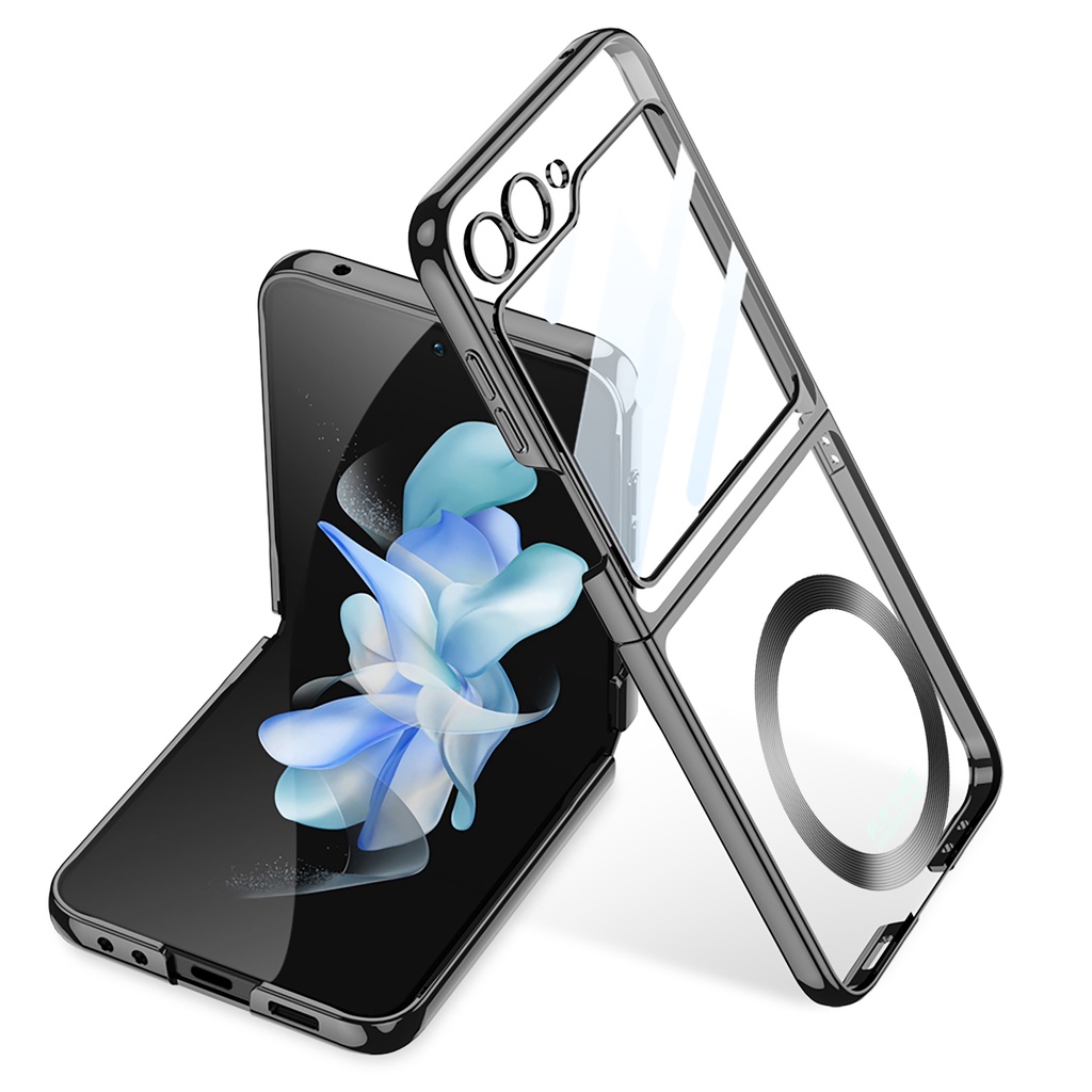 Vỏ điện thoại trong suốt mạ điện cho samsung galaxy z flip 5 flip5 5g trong suốt vỏ bảo vệ chống va đập cứng siêu mỏng