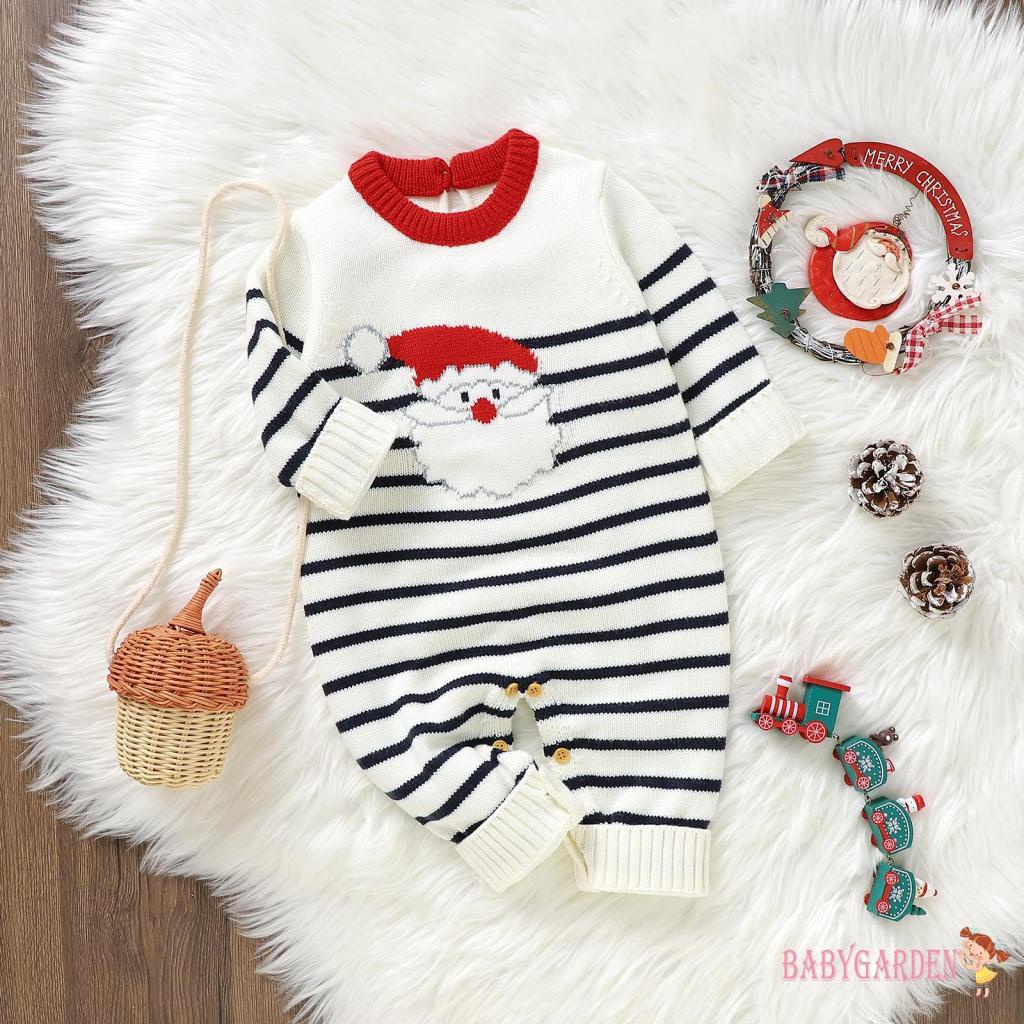 Bộ Áo Liền Quần Tay Dài In Họa Tiết Ông Già Noel Cho Bé 0-18 Tháng Tuổi