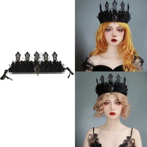 YOI Vương Miện Phù Thủy Đầu Goth Băng Đô Nữ Hoàng Đen Vương Miện Đen Tiaras Goth Vương Miện