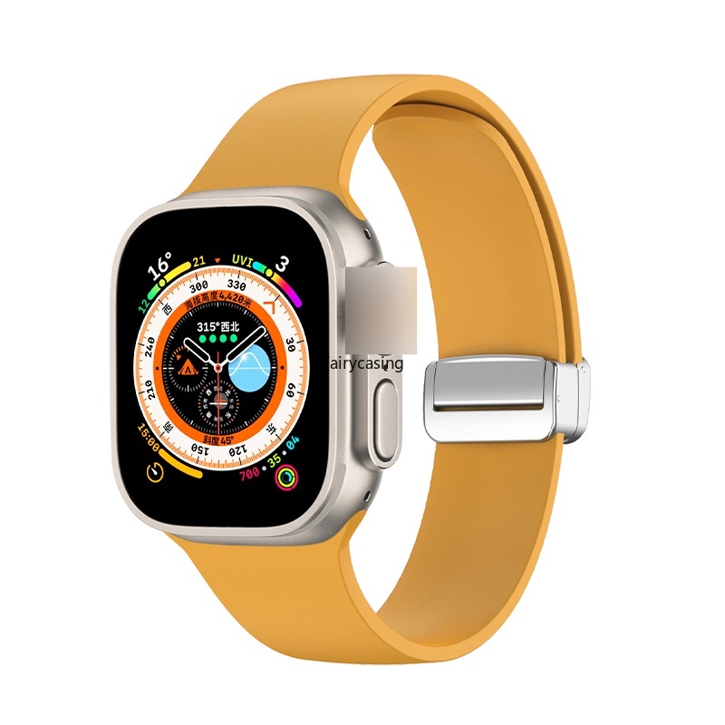 Dây Đeo Silicon Khóa Nam Châm Màu Bạc Mới Cho iWatch Ultra 8 7 6 5 4 3 SE 2 1 49mm 45mm 41mm 44mm 40mm 42mm 38mm