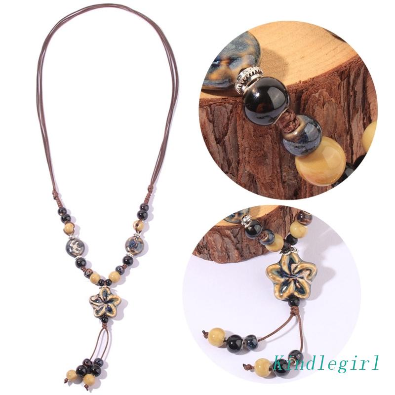Vòng Cổ Choker Hạt Gốm Nhiều Màu Hình Hoa Tua Rua Phong Cách Bohemian Dành Cho Nữ