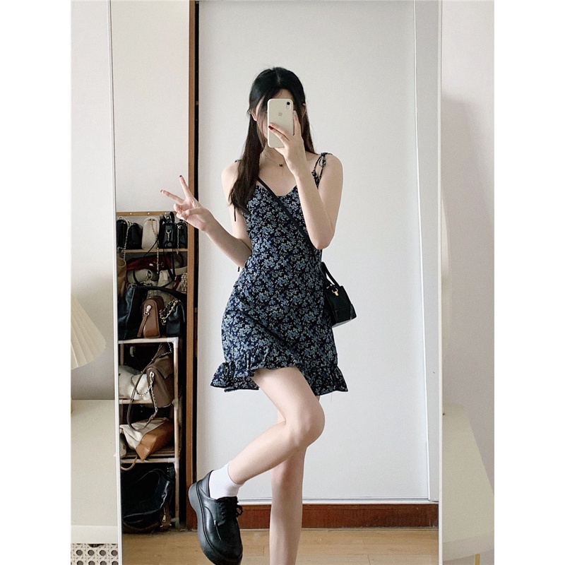 Suxi Phong Cách Hàn Quốc Ôm Phù Hợp Với Đầm Dự Tiệc Vintage Hoa Sling Đầm