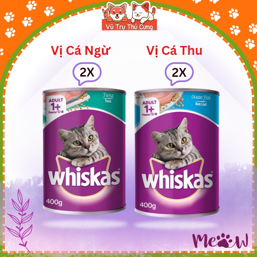 Combo 4 lon Pate Whiskas 400g cho Mèo (Mix 3 vị)
