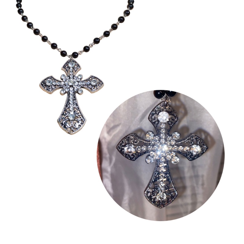 YOI Gothic Hạt Đeo Chéo Vòng Cổ Chữ Thập Vòng Cổ Gothic Vòng Cổ Lớn Thánh Giá Mặt Dây Chuyền Vòng Cổ Trang Sức Thời Trang