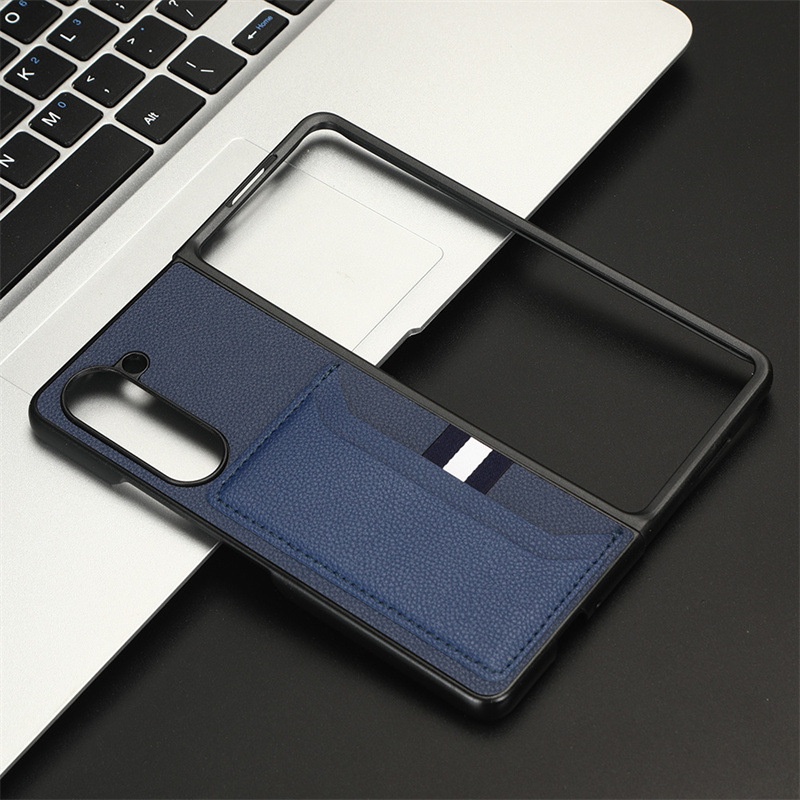 Ốp điện thoại da Clemence cho Samsung Galaxy Z Fold5/Fold4/Fold3/Fold6 5G kèm giá đỡ thẻ