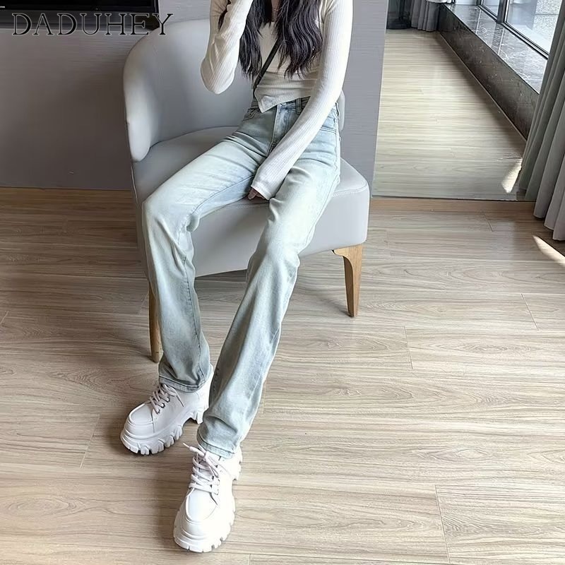 Ảnh Quần jean bùn vàng DADUHEY dáng suông dài cạp cao thời trang cao cấp đường phố kiểu Mỹ cho nữ 4
