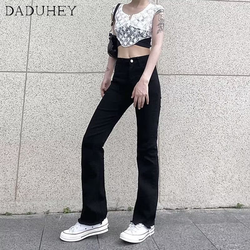 Ảnh DaDuHey New Korean Version of INS Elastic Slim Jeans Niche High Waist Micro Flared Pants Large Size Trousers 3