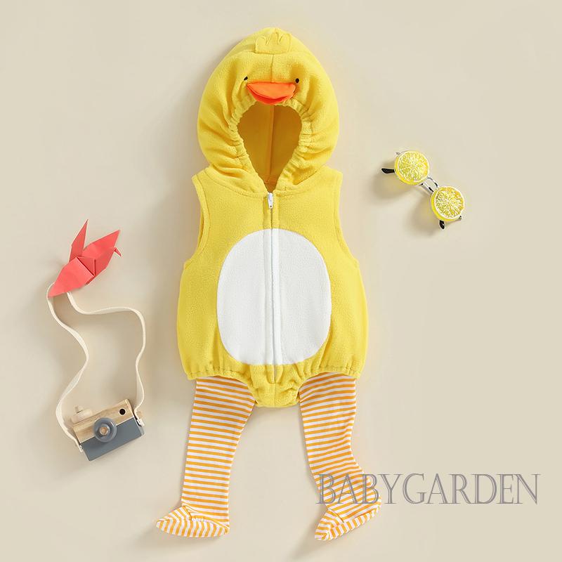 Áo Liền Quần Có Nón Không Tay In Hình Gà Con Dành Cho Bé 0-24 Tháng Tuổi