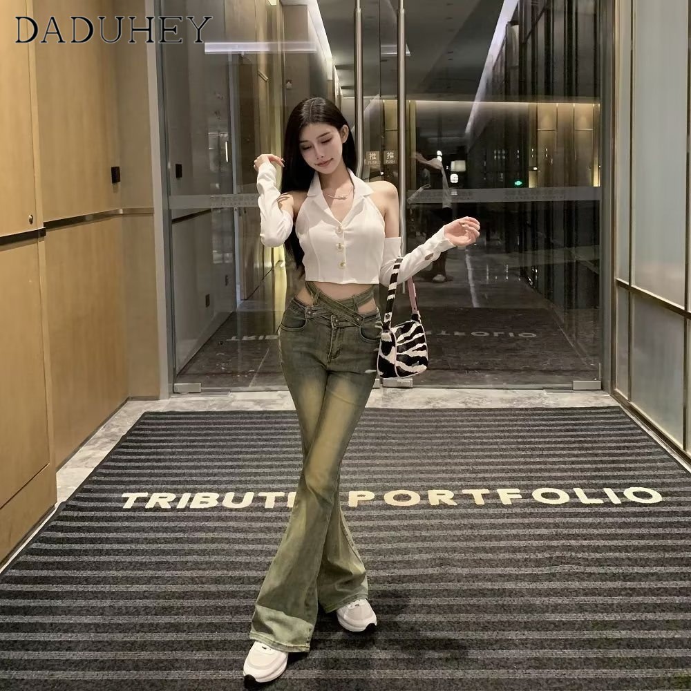 Ảnh Quần jeans DADUHEY ống rộng lưng cao co giãn phong cách đường phố Mỹ thời trang size lớn 3