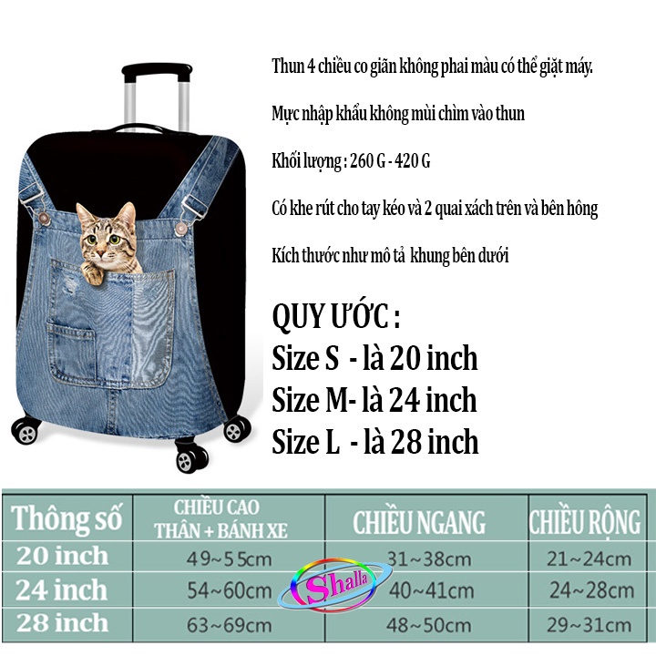 Áo trùm vali chống nước 3D size 20-24-28 inch Chữ A {Hình mới}
