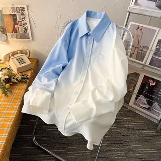 Áo Sơ Mi Nam Dài Tay Dáng Rộng Màu Gradient Phong Cách Harajuku Nhật Bản Thời Trang