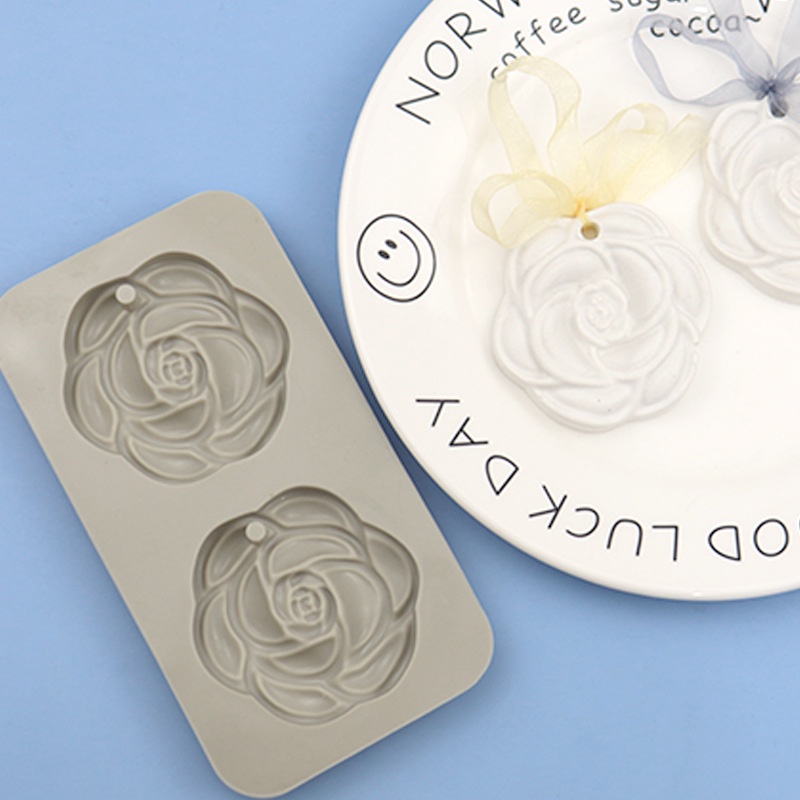 Khuôn Silicone Làm Sáp Thơm 2 Ngăn Hình Hoa Trà DIY