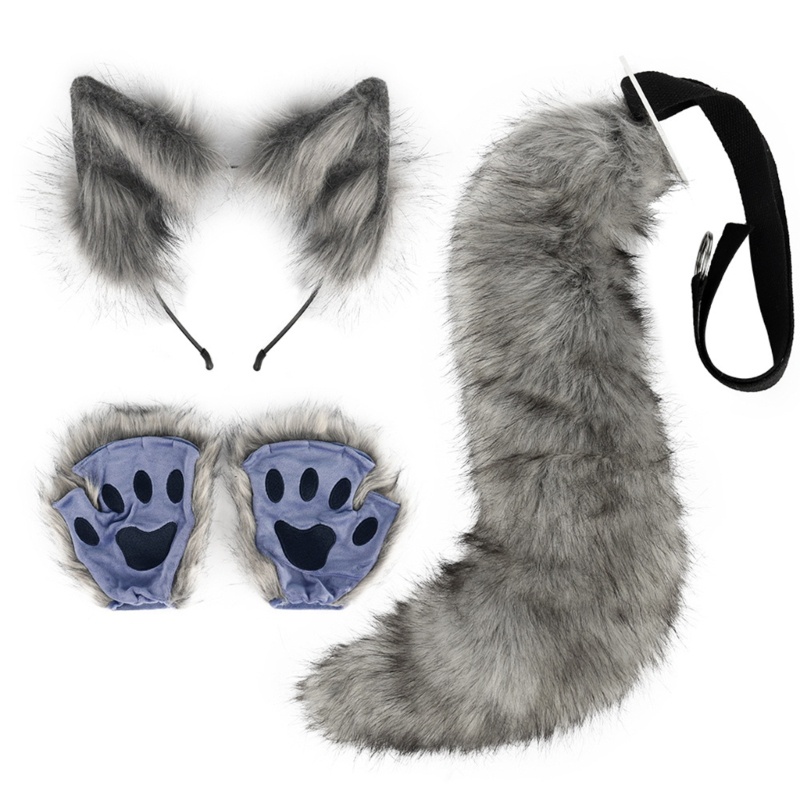 Dasbsug Bộ trang phục động vật Fox Cat-Ears Băng đô đuôi cáo sang trọng Găng tay cáo