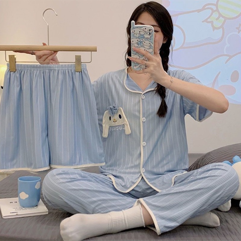 Váy Ngủ	Pyjama Bộ Đồ Ngủ Ba Mảnh Áo Cardigan Tay Ngắn Quần Dài luyoo32 Thời Trang Mùa Hè Cho Bạn Gái