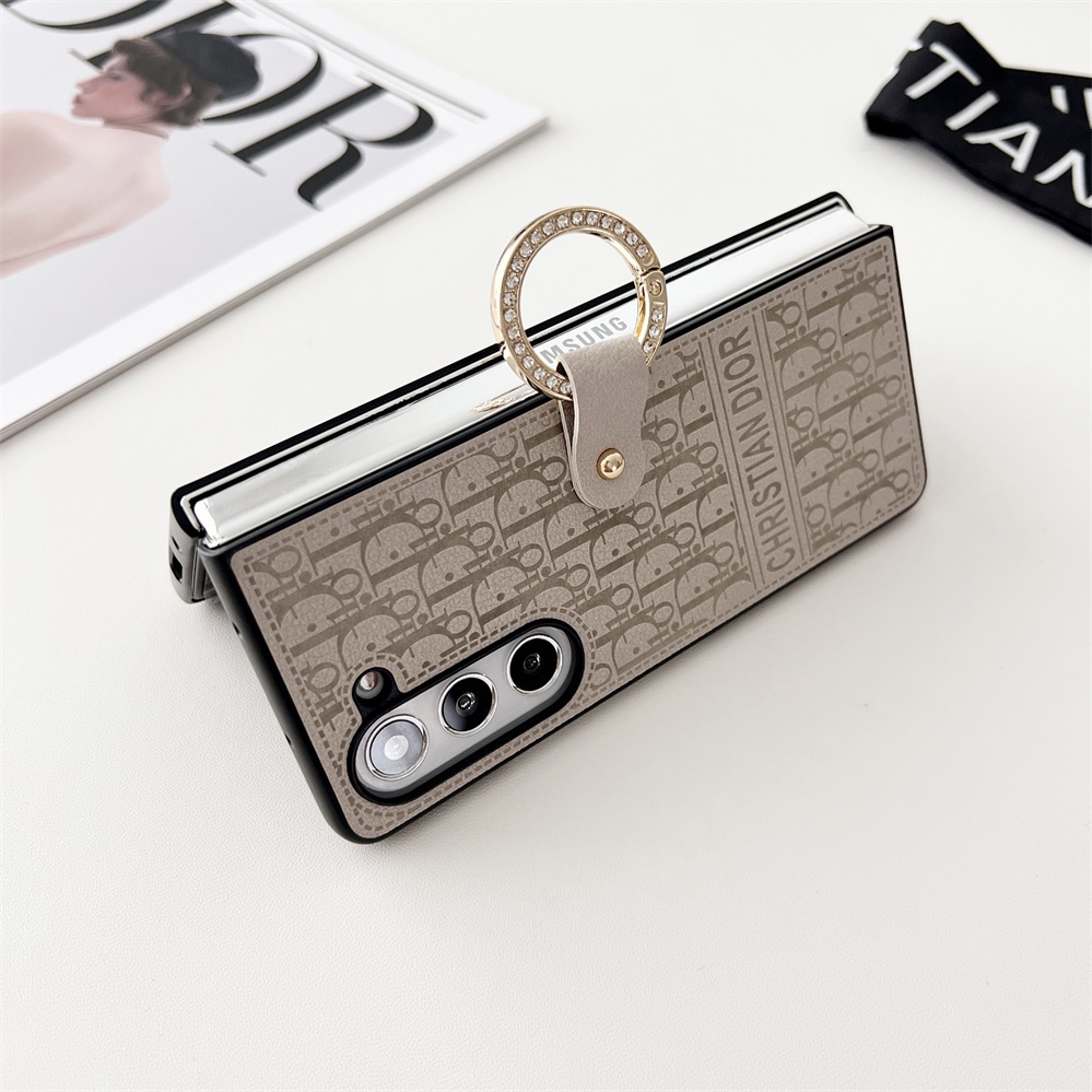 Dành Cho Samsung Galaxy Z Fold 6 5 4 3 2 Cổ Điển D Thiết Kế Da PU Chống Sốc Ốp lưng Cho Galaxy Z Fold6 Với Ngón Tay Vòng Buộc Gấp Ốp lưng