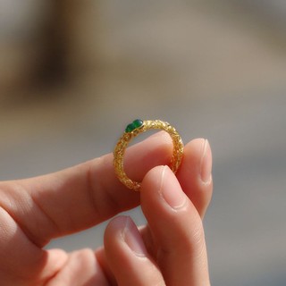 Nguyên bản phong cách cung điện tự nhiên ngọc bích hetian phương pháp cổ xưa mạ vàng 18k nhẫn nữ trang sức retro