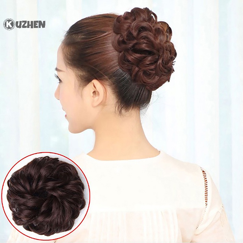 Kuzhen tổng hợp búi tóc giả tóc đuôi ngựa nối tóc scrunchie sóng đàn hồi xoăn nóng