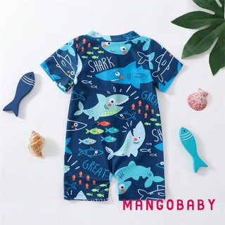 Mgg-kids Bé Trai Mùa Hè Đồ Bơi Thường Ngày In Hình Cá Mập Tay Ngắn Dây Kéo Áo liền quần Đồ Bơi Đi Biển