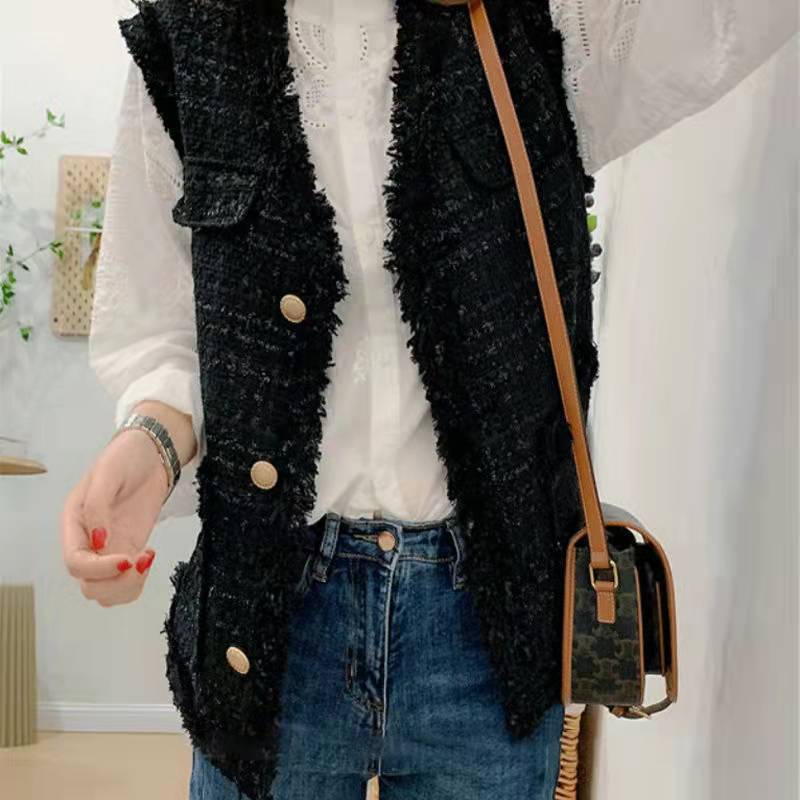 Áo Vest kiểu Pháp mới dành cho nữ không tay Tweed đa năng mới