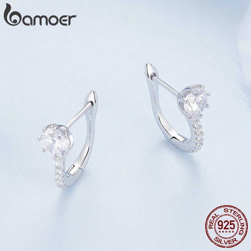 Bamoer Bông Tai Bạc 925 Hình Bát Giác Sang Trọng Cho Nữ bse856