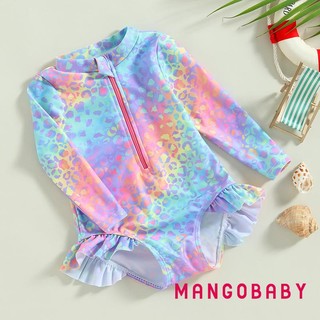 Mgg-kids Bé Gái Đồ Bơi Cá Quy Mô In Xù Dài Tay Áo liền quần Đồ Bơi Đi Biển Tắm Phù Hợp Với