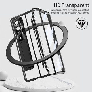 Ốp điện thoại trong suốt mạ điện Samsung Z Fold 6 5 bản lề màn hình phim bao gồm tất cả Vỏ điện thoại Z Fold 5 chân đế Vỏ Pc trong suốt
