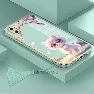 Ốp Điện Thoại TPU Silicon Mềm Mạ Viền Hình Mèo Kèm Dây Đeo Tua Rua Cho iPhone x xs xr xs max