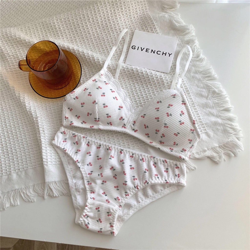 Bộ Áo Ngực + Quần Lót Mỏng Mềm Mại In Họa Tiết Trái Cây Thời Trang Thoải Mái Thân Thiện Với Làn Da