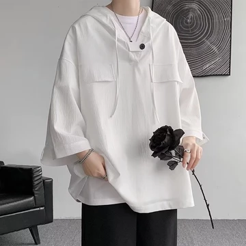 【4 màu】áo hoodie nam ngắn tay màu trơn thời trang vintage hàn quốc cho nam áo hoodie unisex from rộng cotton fashion áo sơ mi hàn quốc áo sơ mi trắng áo sơ mi nam ngắn tay
