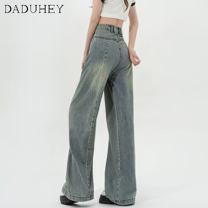 Ảnh Quần jean dài DADUHEY ống rộng thoải mái cạp cao vải mỏng giặt thời trang retro kiểu Mỹ cho nữ 4
