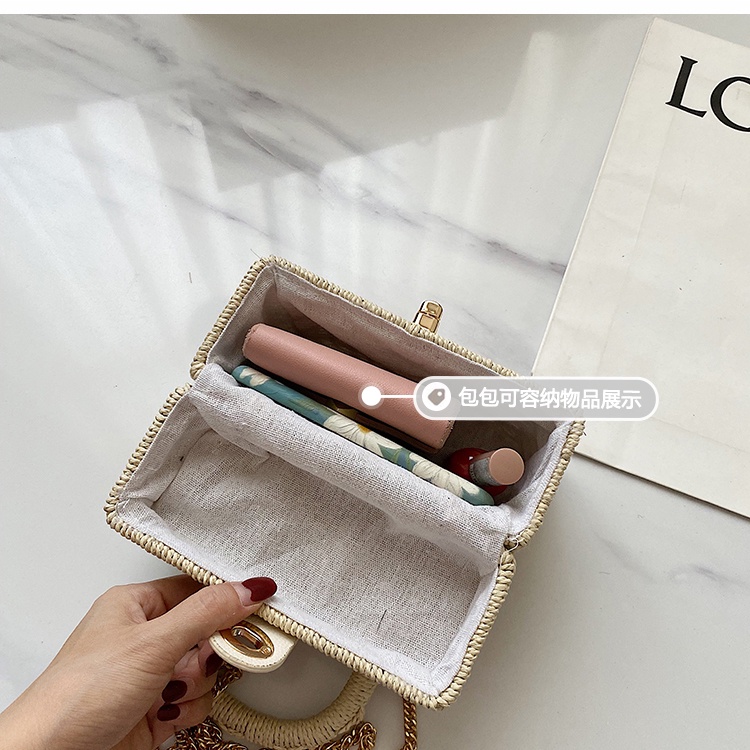 Dây Xích Túi Vuông Nhỏ Mùa Hè, Khóa Từ Tính, Dây Giấy Bện, Phong Cách Dọc, Đeo Ngang, Đeo Vai, Đi Biển, Phong Cách Châu Âu Mỹ, Túi Nữ